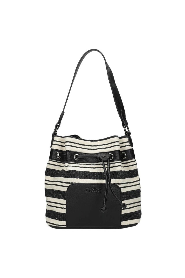 Geanta Nobo, Textil/Piele ecologica, Negru/Alb
