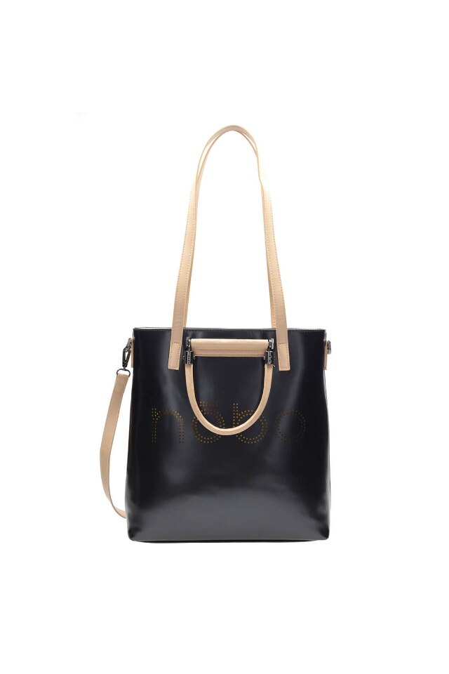 Geanta Nobo, Piele ecologica, Negru/Crem