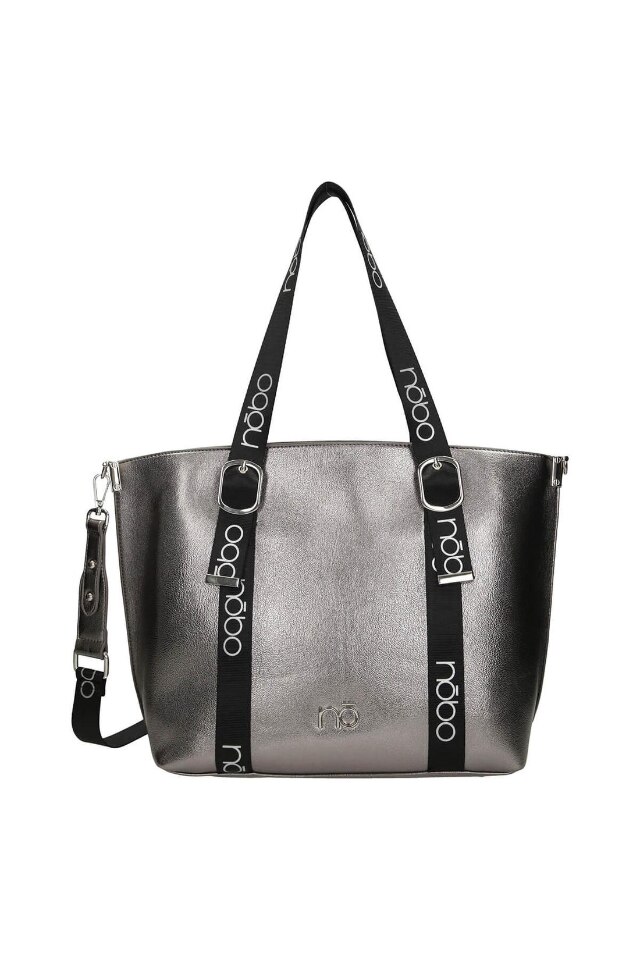 Geanta Nobo, Piele ecologica, 28 x 43.5 x 13 cm, Argintiu/Negru