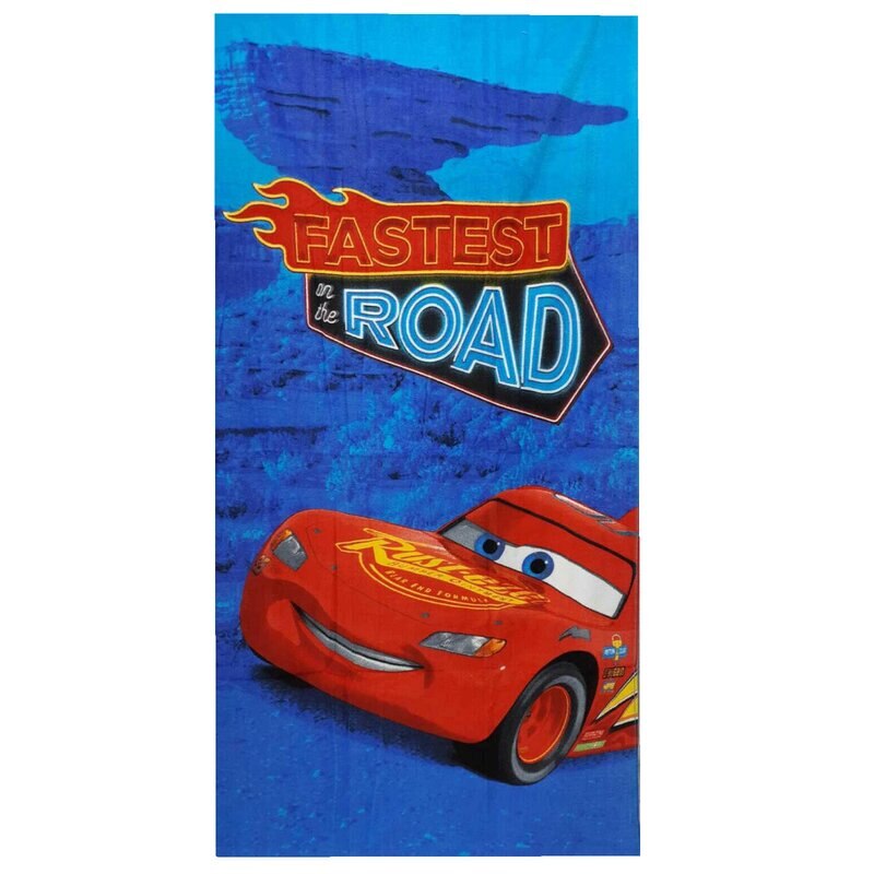 Prosop bumbac, Cars, Fastest Road, albastru, 140x70 cm