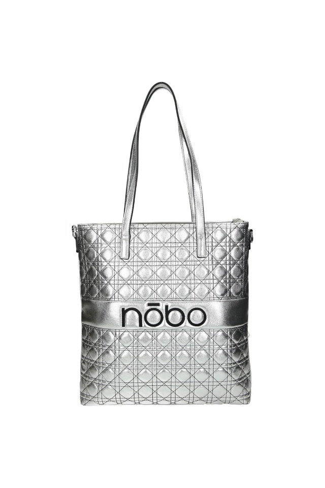 Geanta de mana Nobo, Piele ecologica, 39 x 40 x 7 cm, Argintiu