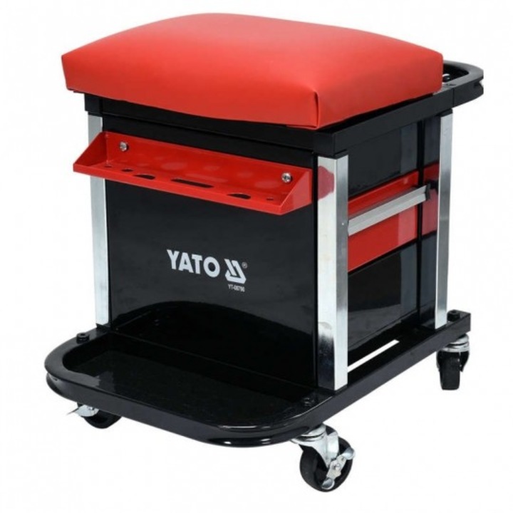 Taburet atelier cu doua sertare, tava si suport unelte Yato 530x470x360nn, 150kg