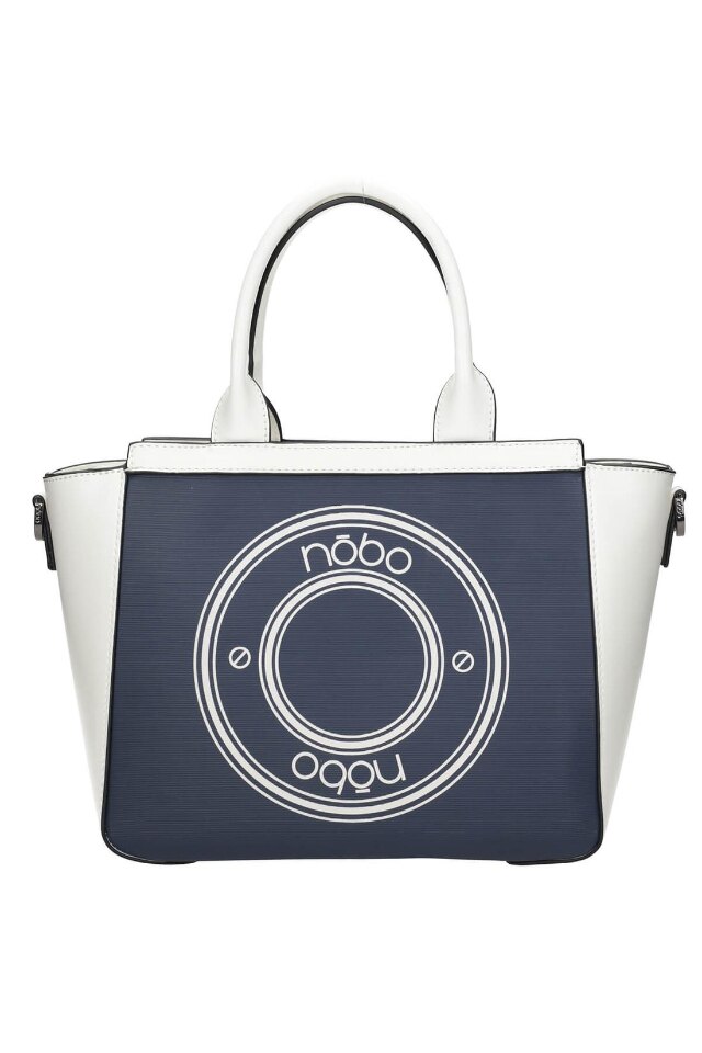 Geanta de mana Nobo, 22x26x14 cm, Piele ecologica, Alb/Albastru
