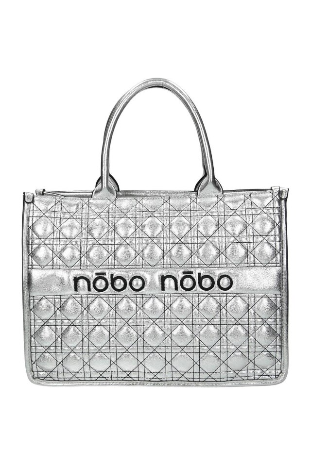 Geanta de mana Nobo, Piele ecologica, 26 x 35 x 14 cm, Argintiu