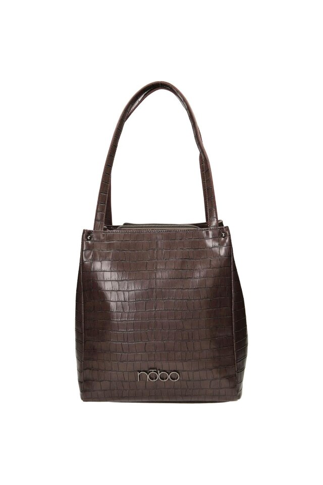 Geanta de mana Nobo, Piele ecologica, 30 x 28 x 15 cm, Maro