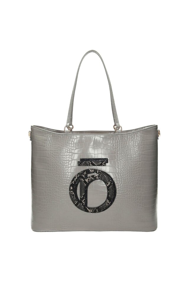 Geanta de mana Nobo, Piele ecologica, 38 x 28 x 14 cm, Gri