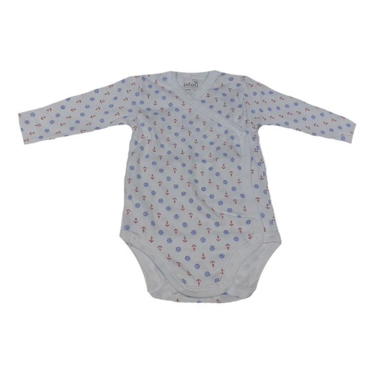 Body cu maneca lunga pentru baieti Pifou Model 10 M10-A18-2-54-58-cm, Alb 50036