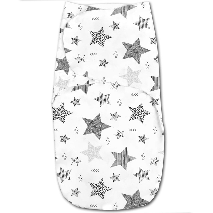 Sistem de infasat dublu cu interior din flanel 0-3 luni Kidizi Magic Stars Grey