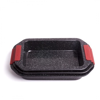 Set 3 tavi cu interior granit, manere silicon Set 3 tavi cu interior granit, manere silicon