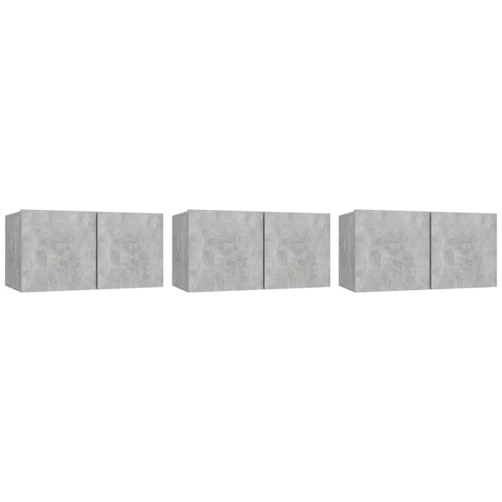 Set de 3 comode/dulapuri TV suspendate vidaXL, PAL, 60 x 30 x 30 cm, Gri beton