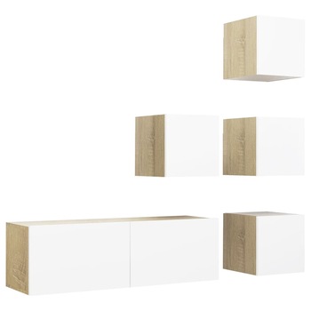 Set dulap TV vidaXL, PAL, 100 x 30 x 30 cm, Bej Set dulap TV vidaXL, PAL, 100 x 30 x 30 cm, Bej