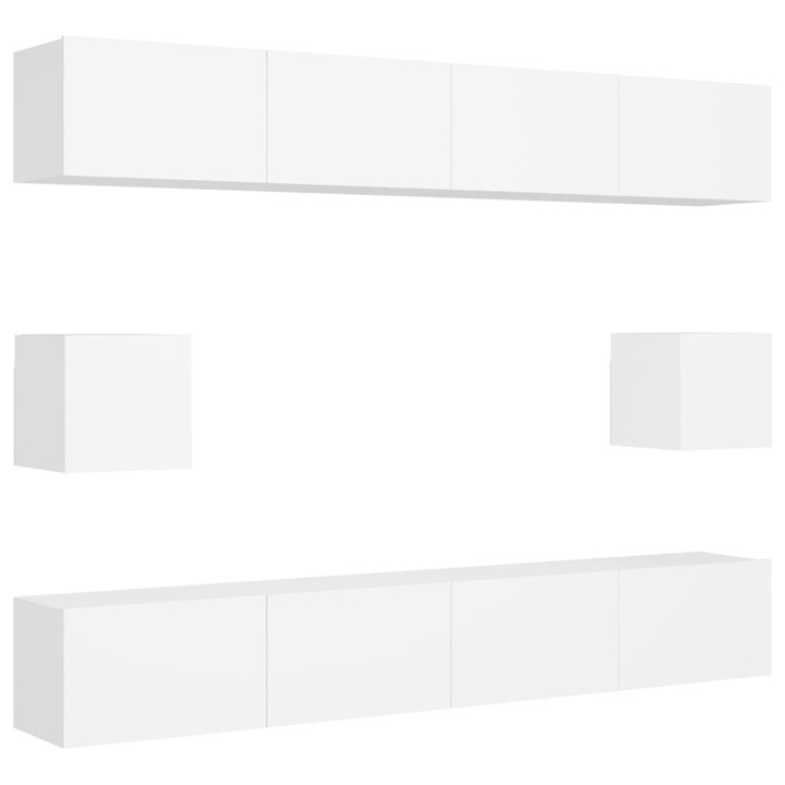 Set dulapuri TV vidaXL, 6 piese, alb, lemn prelucrat, 23.55 kg