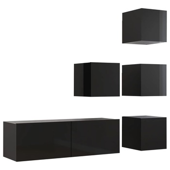 Set dulap TV vidaXL, PAL, 100 x 30 x 30 cm, Negru Set dulap TV vidaXL, PAL, 100 x 30 x 30 cm, Negru