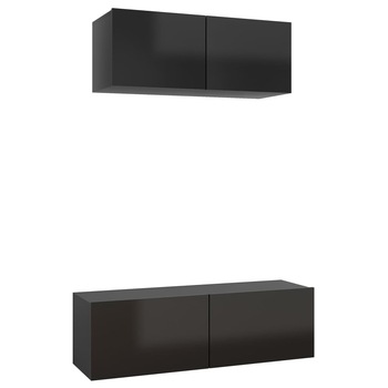 Set dulap TV vidaXL, PAL, 80/100 x 30 x 30 cm, Negru Set dulap TV vidaXL, PAL, 80/100 x 30 x 30 cm, Negru