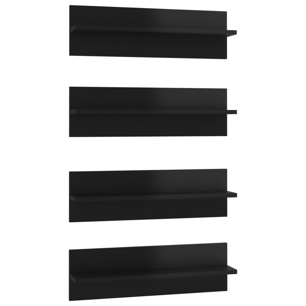 Set rafturi de perete 4 buc, negru extralucios, 60x11,5x18 cm, PAL 807330