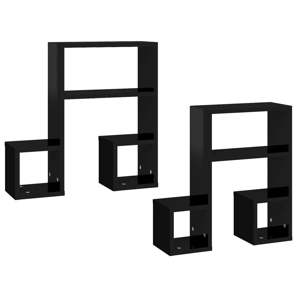 Set rafturi de perete, 2 buc negru extralucios, 50x15x50 cm, PAL 807248
