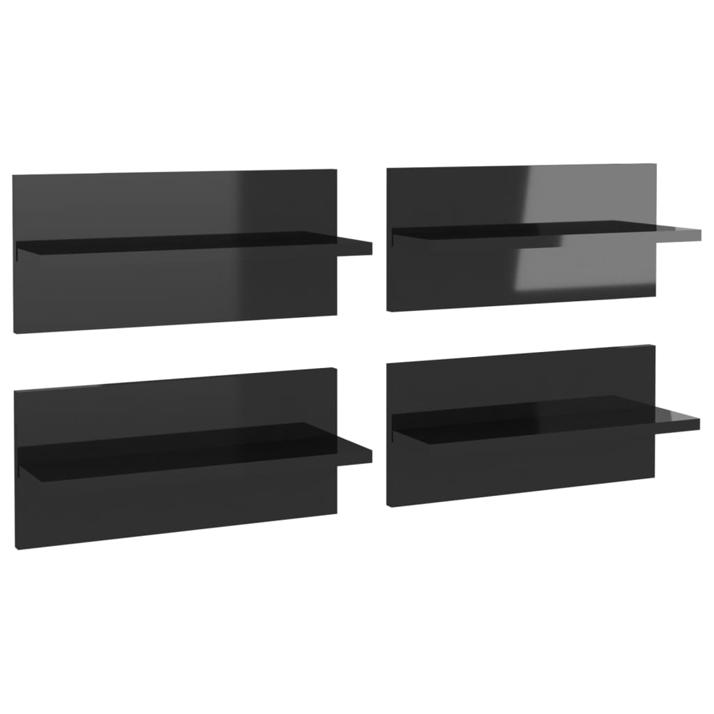 Set rafturi de perete, 4 buc, negru extralucios, 40x11,5x18 cm 807312