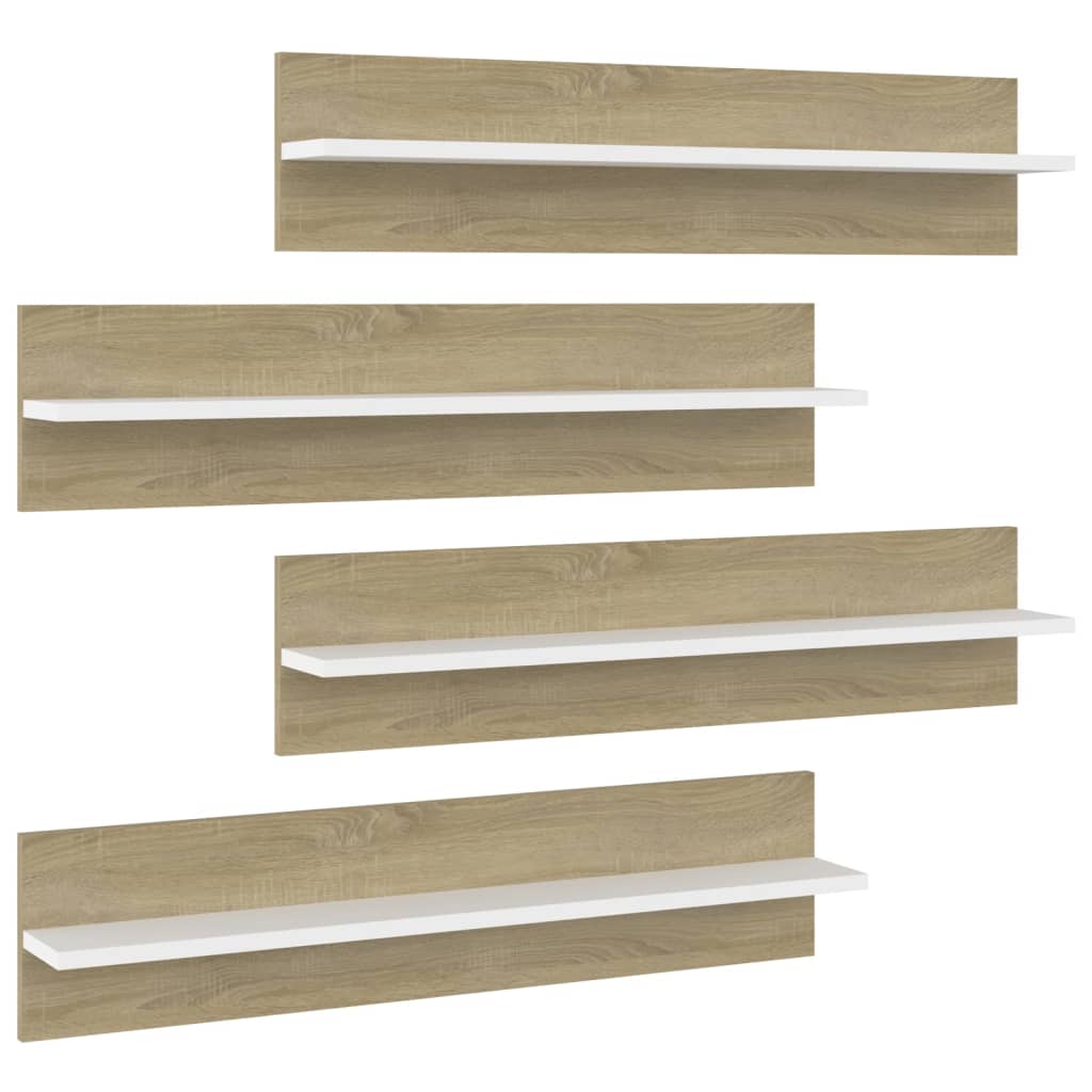 Rafturi de perete 4 buc. alb si stejar sonoma 80x11,5x18 cm PAL 807344