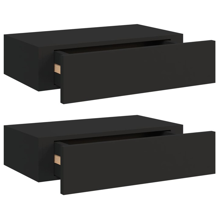 Комплект от 2 висящи рафта с чекмеджета, Zakito Europe, Черен, 40x23,5x10 см, MDF
