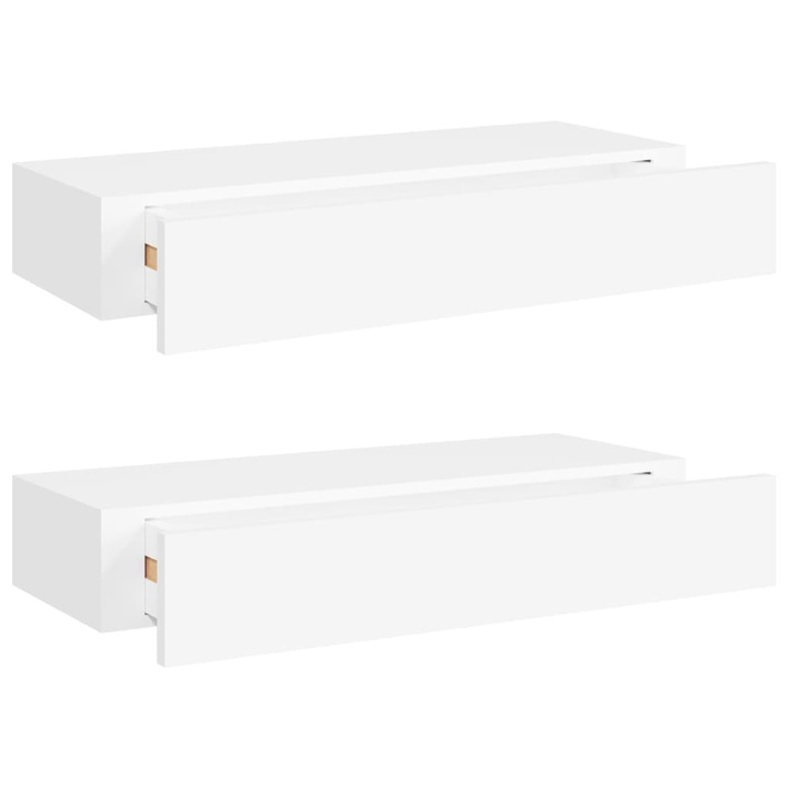 Комплект стенни рафтове с чекмеджета vidaXL, 2 бр, бели, 60x23,5x10 см, МДФ, 8.65 Kg