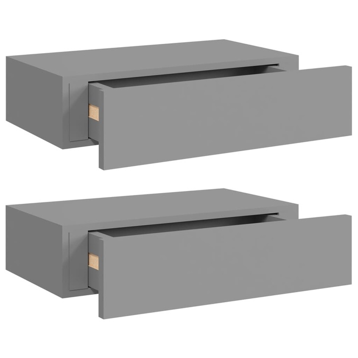 Комплект стенни рафтове с чекмеджета vidaXL, 2 бр, сиви, 40x23,5x10 см, МДФ, 6.95 Kg