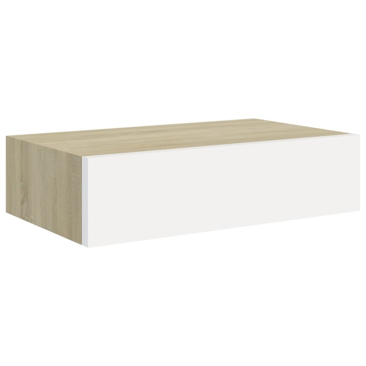 Стенен рафт с чекмедже vidaXL, дъб и бял, 40x23,5x10 см, МДФ, 3.3 Kg