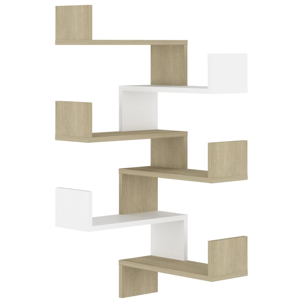 Set rafturi perete de colt 2 buc alb/stejar sonoma 40x40x50 cm PAL 807234