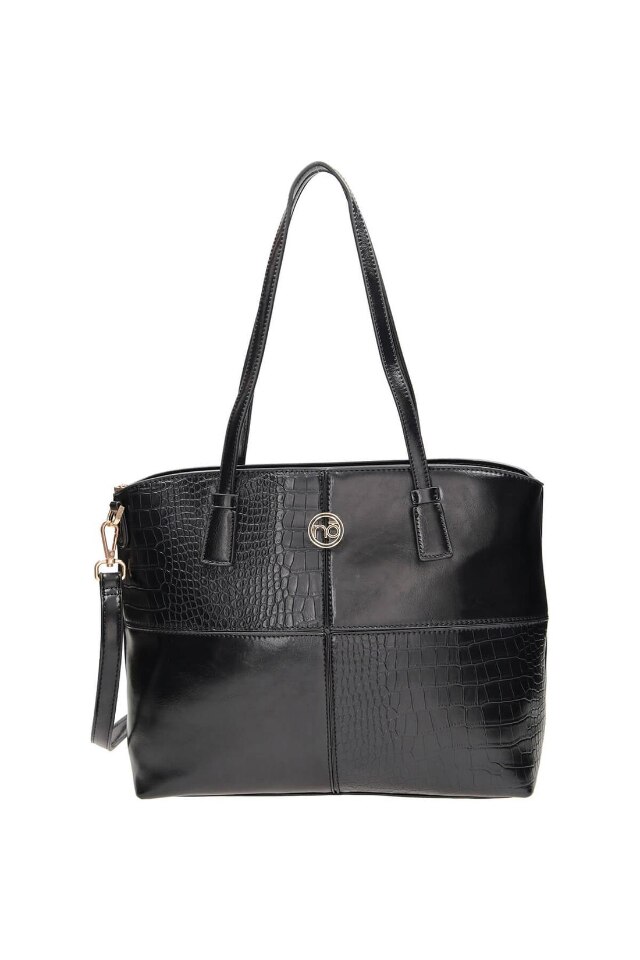 Geanta Nobo, Piele ecologica, 29.5x36x13 cm, Negru