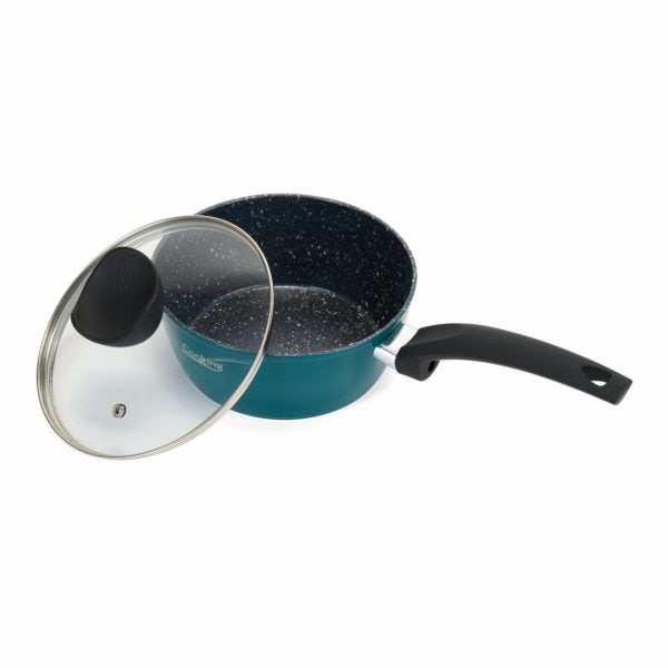 Caserola aluminiu cu capac, 18 x 7.5 cm, capacitate 1.7 L, interior marmorat, Verde