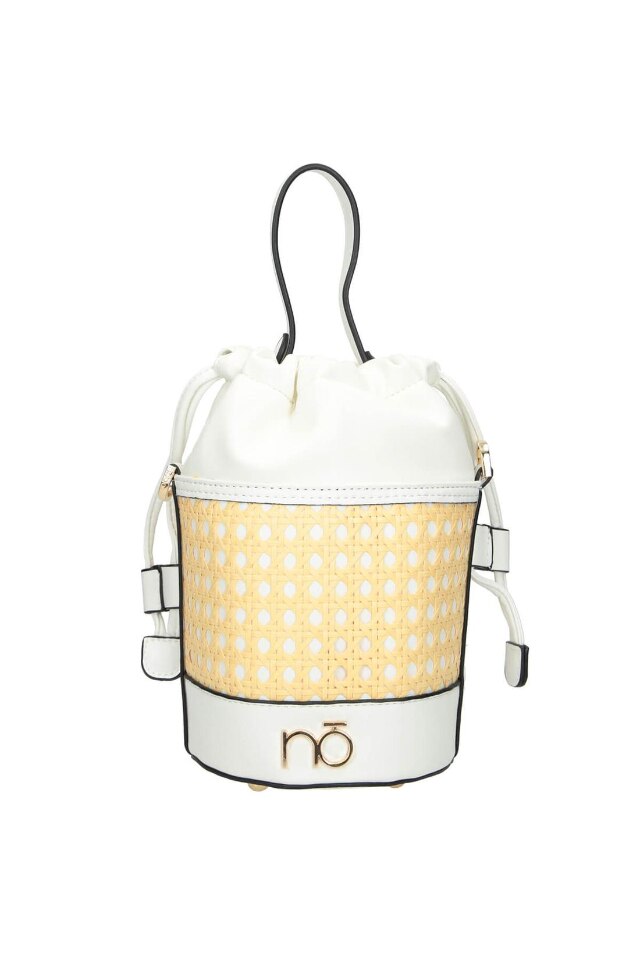 Geanta Nobo, 21 x 19 x 12 cm, Piele ecologica, Alb/Galben