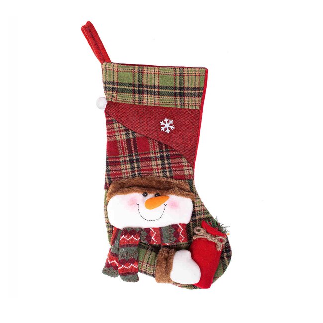 Cizmulita decorativa, Soseta pentru cadou tip figurina Om de Zapada in relief, 42 cm