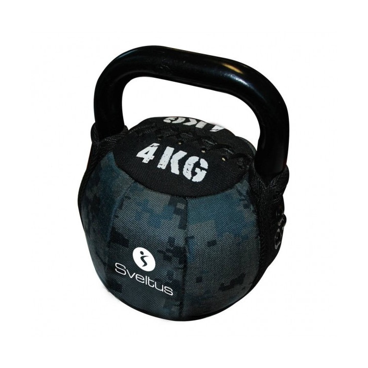 Greutate Kettlebell, Sveltus, Bumbac, Umplutura de nisip, OSFA, 4 Kg, Negru
