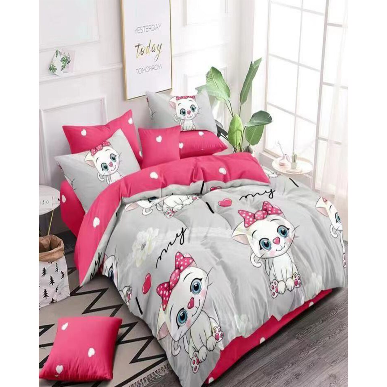 Set Lenjerie Finet Satinat, 6 Piese, Pat 2 Persoane, Baby Cat, FNY-275