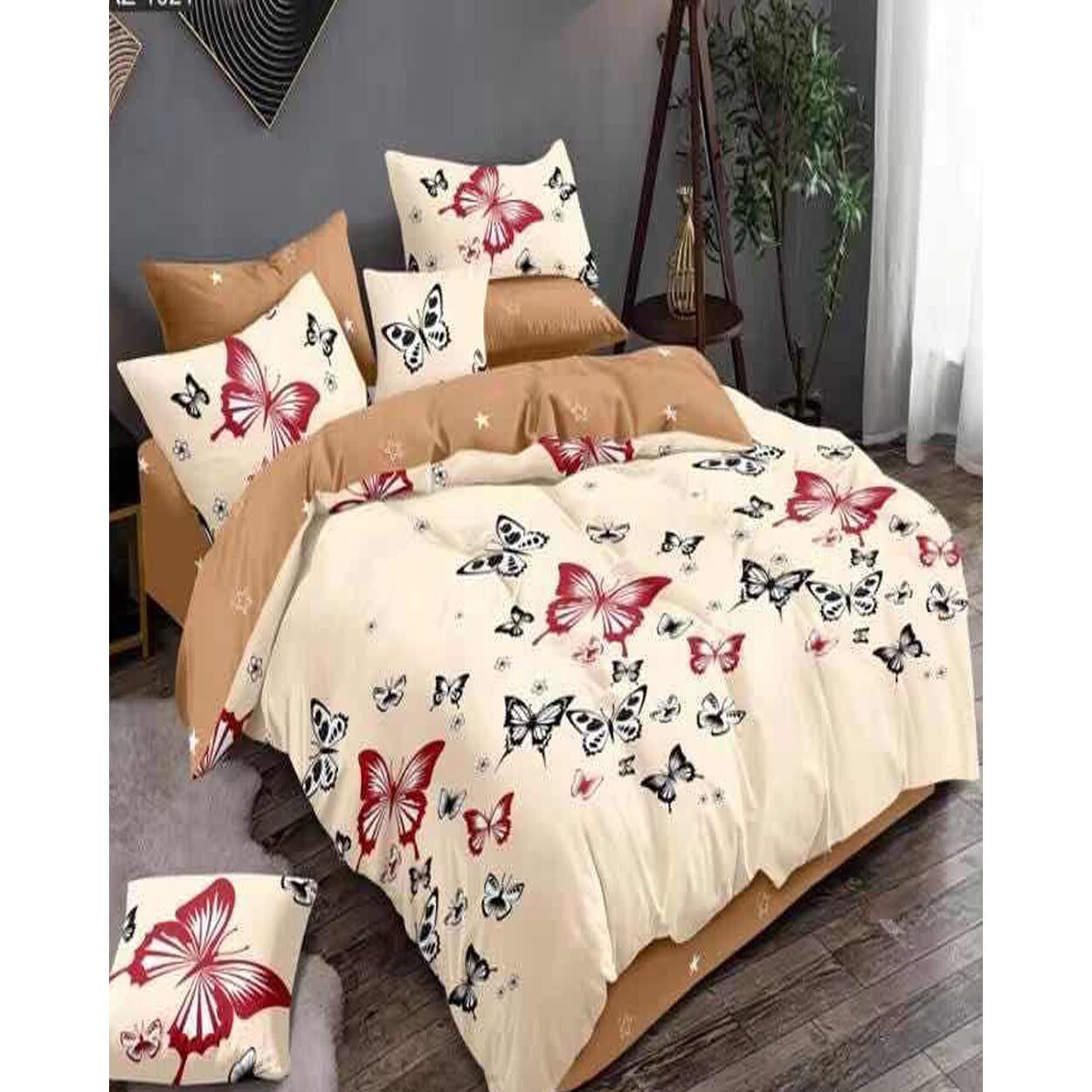 Set Lenjerie Finet Satinat, 6 Piese, Pat 2 Persoane, Butterflies, FNY-277