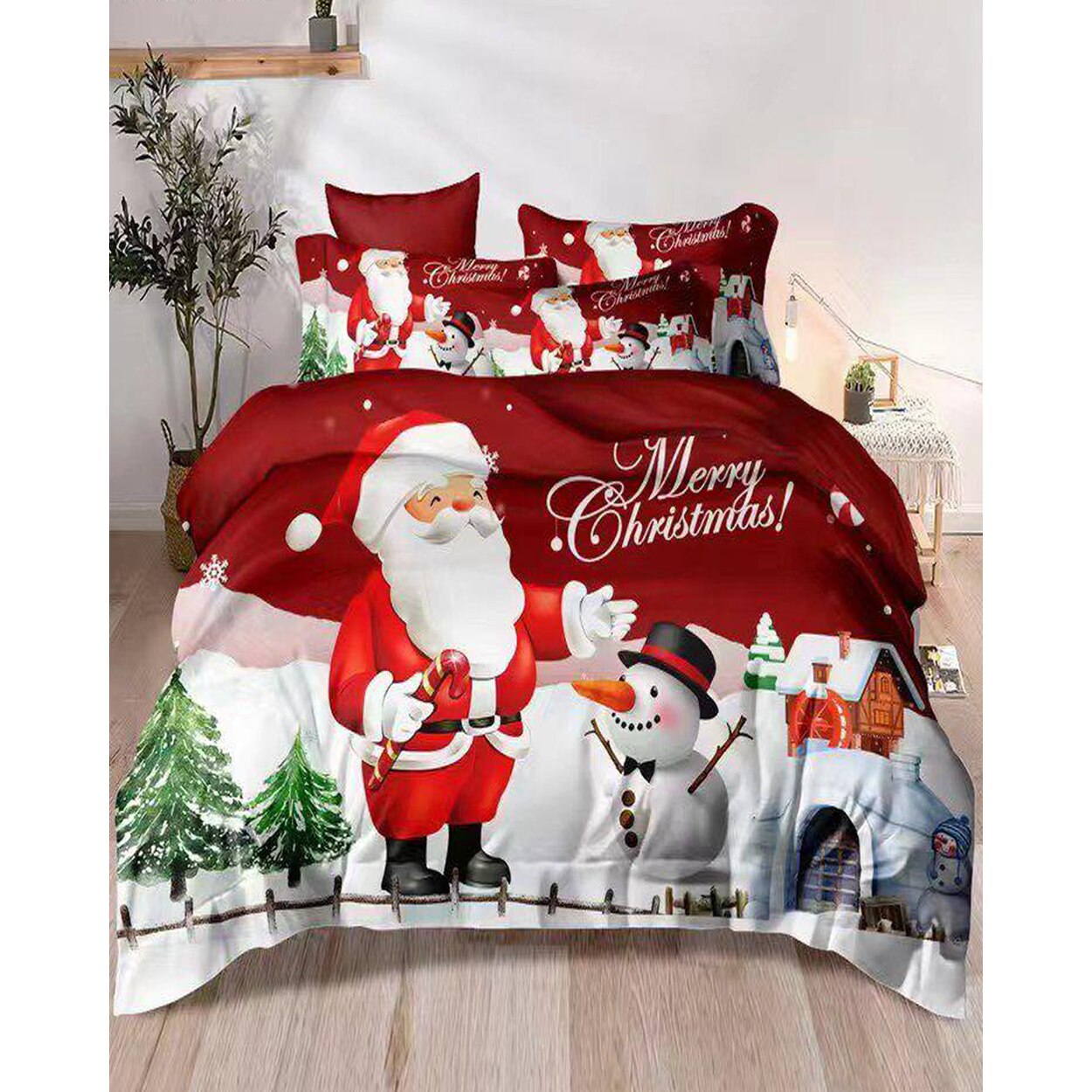 Set Lenjerie Finet Satinat, 6 Piese, Pat 2 Persoane, Merry Christmas, FNY-276