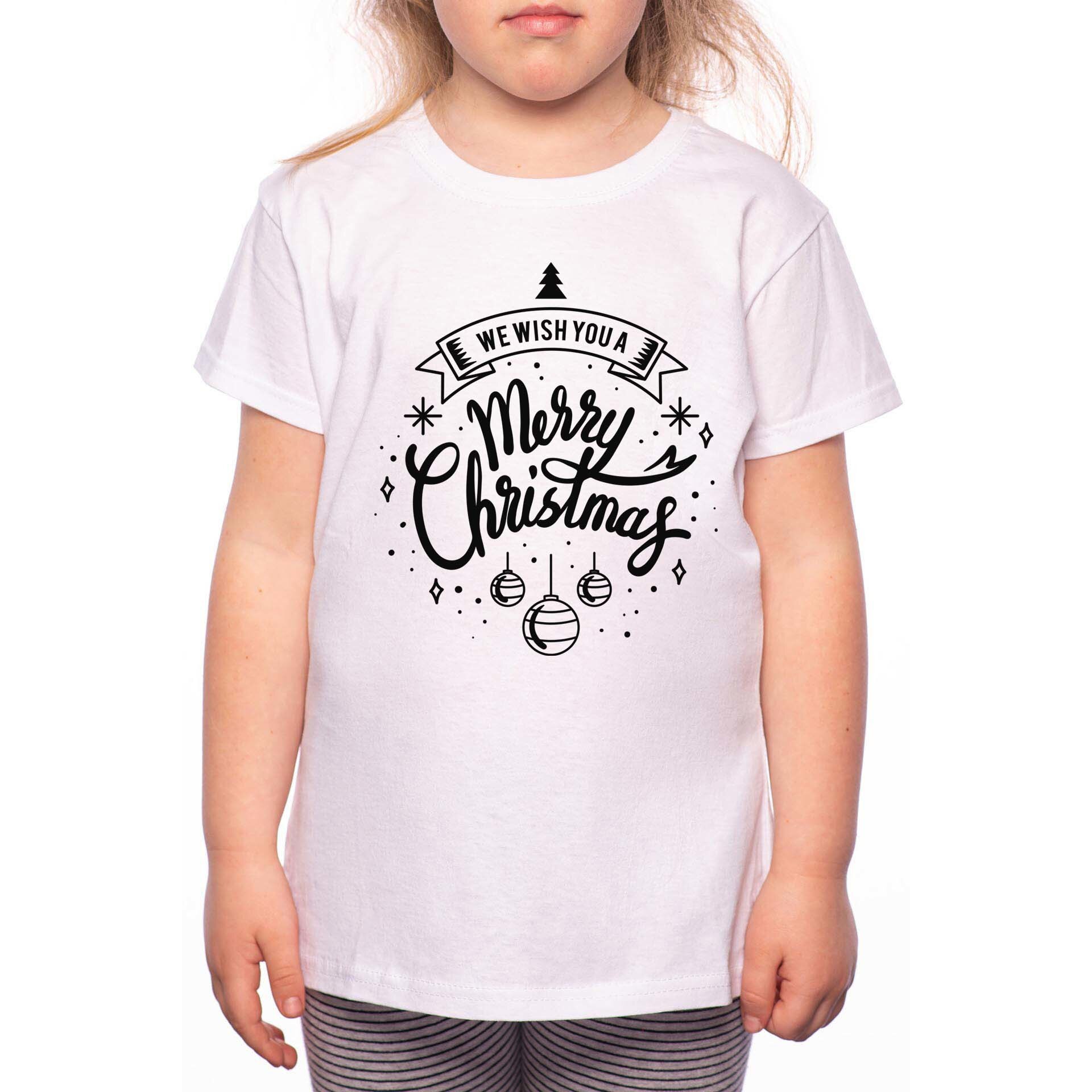 Tricou Fetita, We Wish You A Merry Christmas, 100% Bumbac, R172, Alb