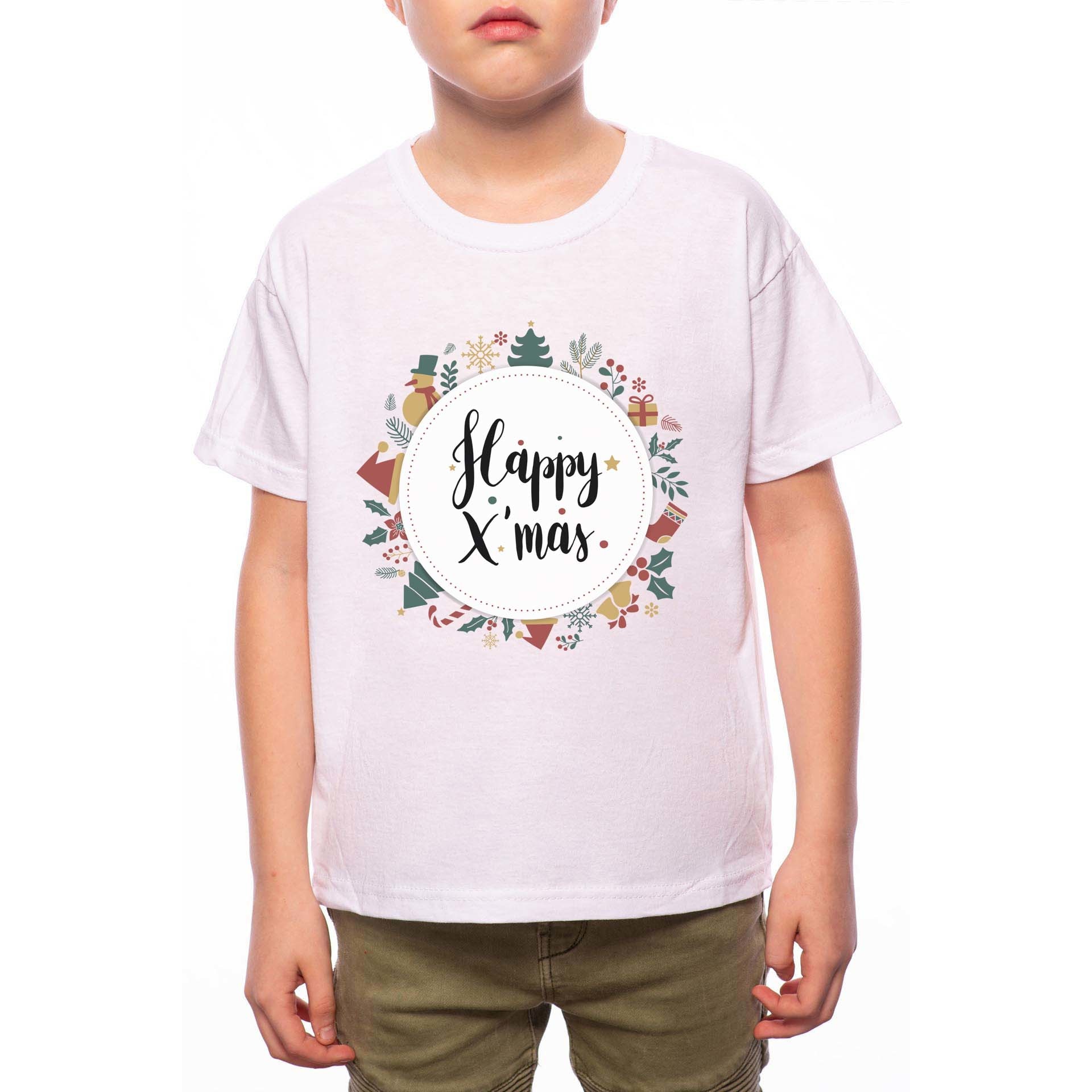 Tricou Baiat, Happy Xmas, 100% Bumbac, A173, Alb