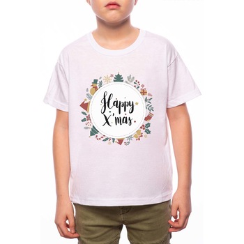 Tricou Baiat, Happy Xmas, 100% Bumbac, A173, Alb Tricou Baiat, Happy Xmas, 100% Bumbac, A173, Alb