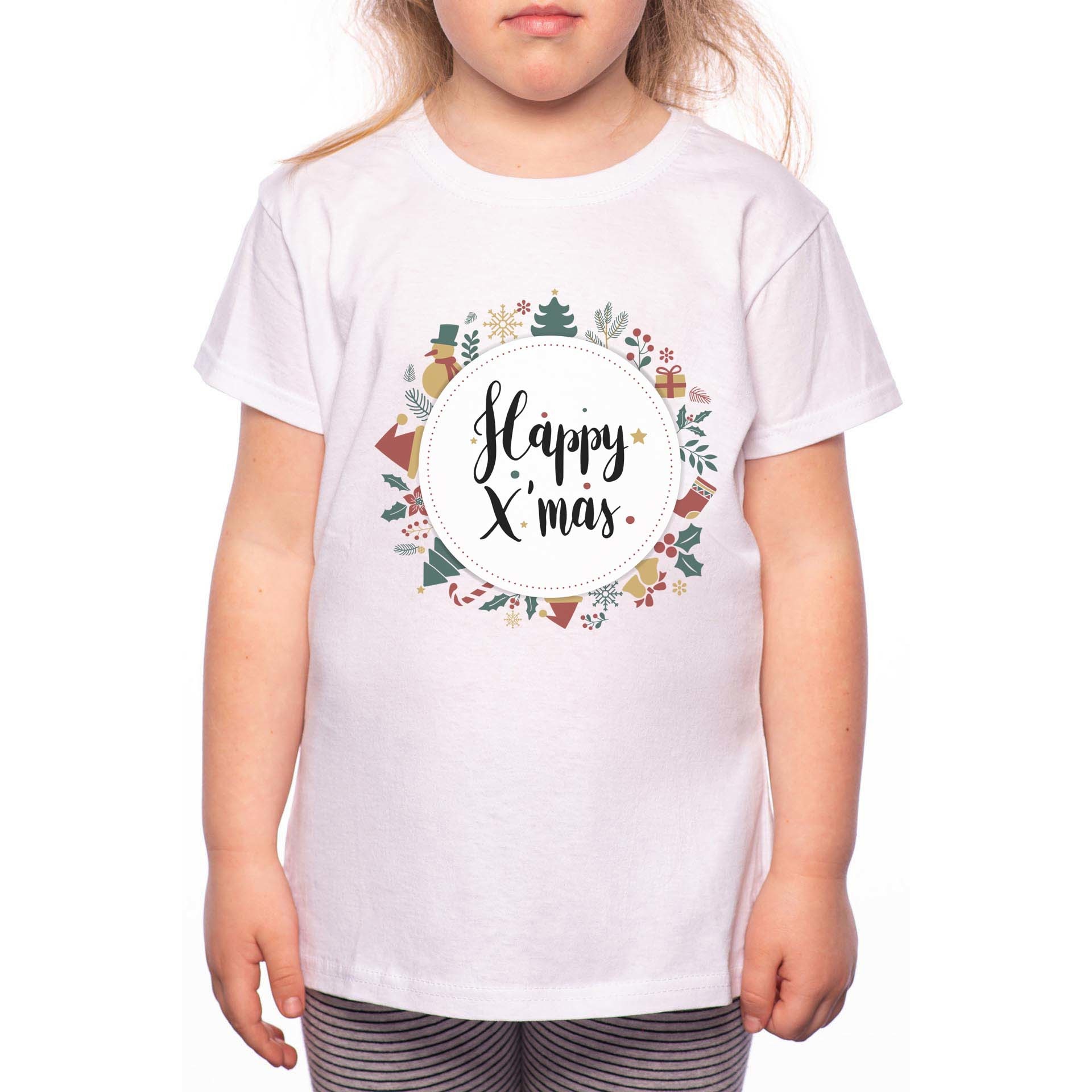 Tricou Fetita, Happy Xmas, 100% Bumbac, W173, Alb