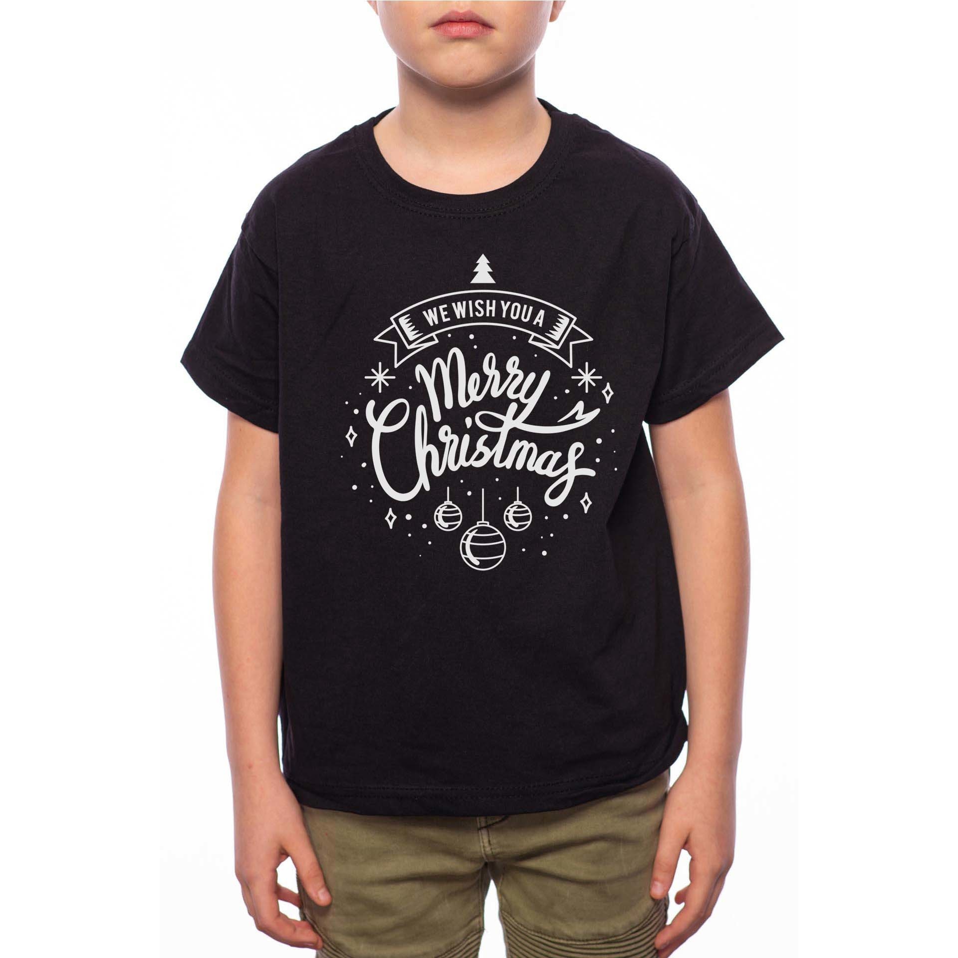 Tricou Baiat, We Wish You A Merry Christmas, 100% Bumbac, W172, Alb, 164 CM Standard, Negru