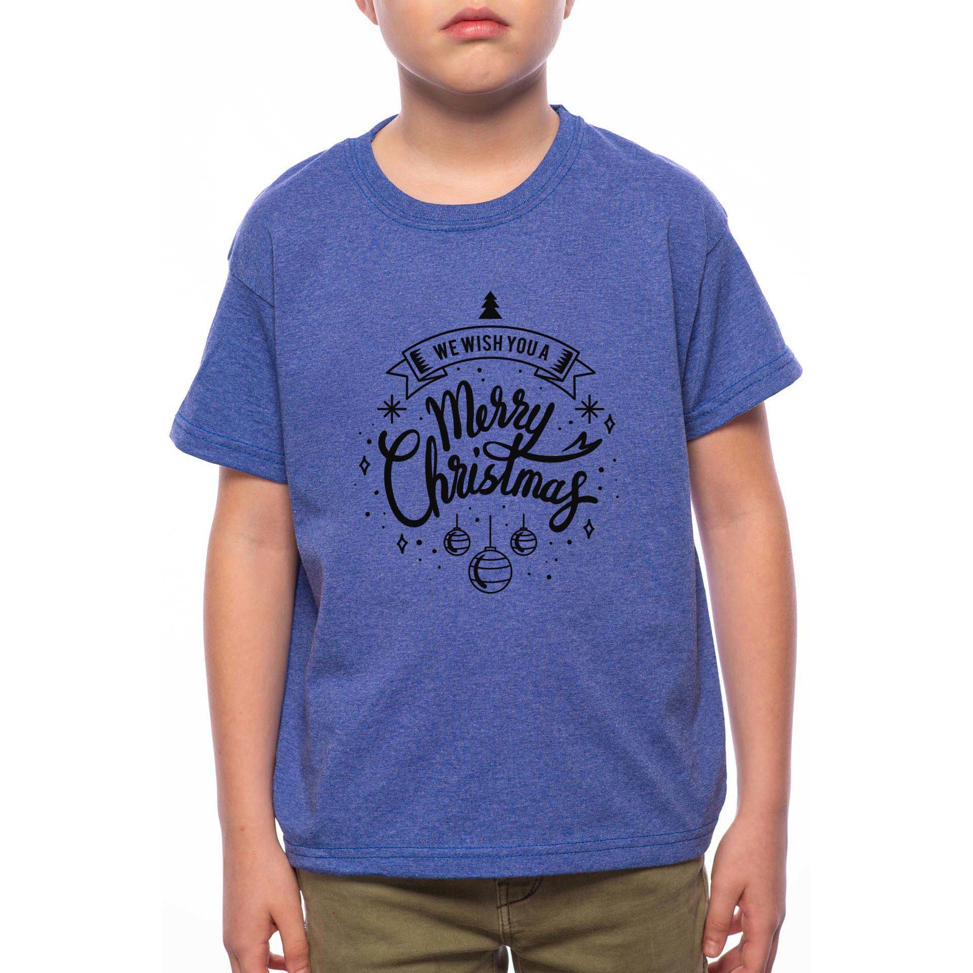 Tricou Baiat, We Wish You A Merry Christmas, 100% Bumbac, W172, Alb, 164 CM Standard, Albastru