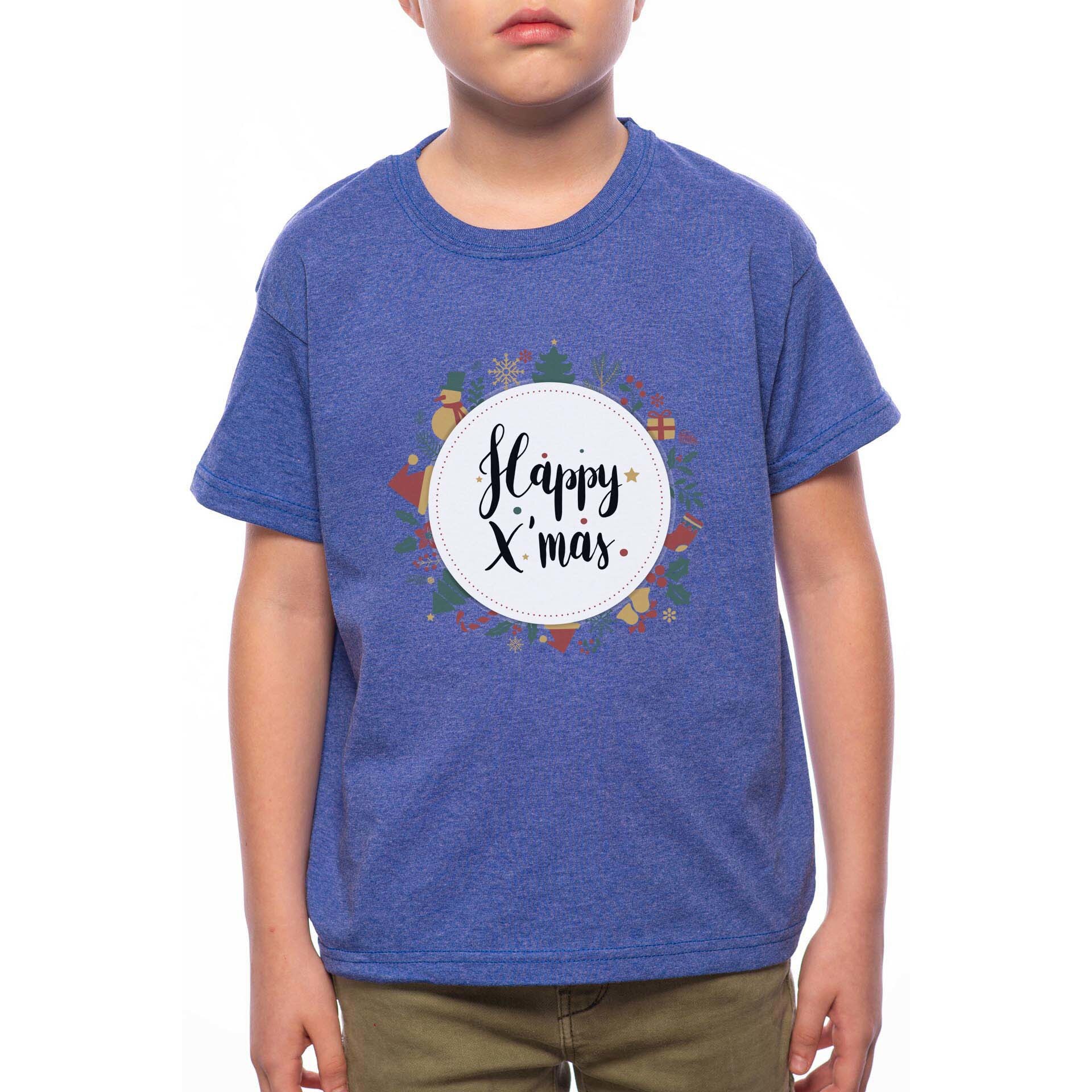 Tricou Baiat, Happy Xmas, 100% Bumbac, A173, Albastru