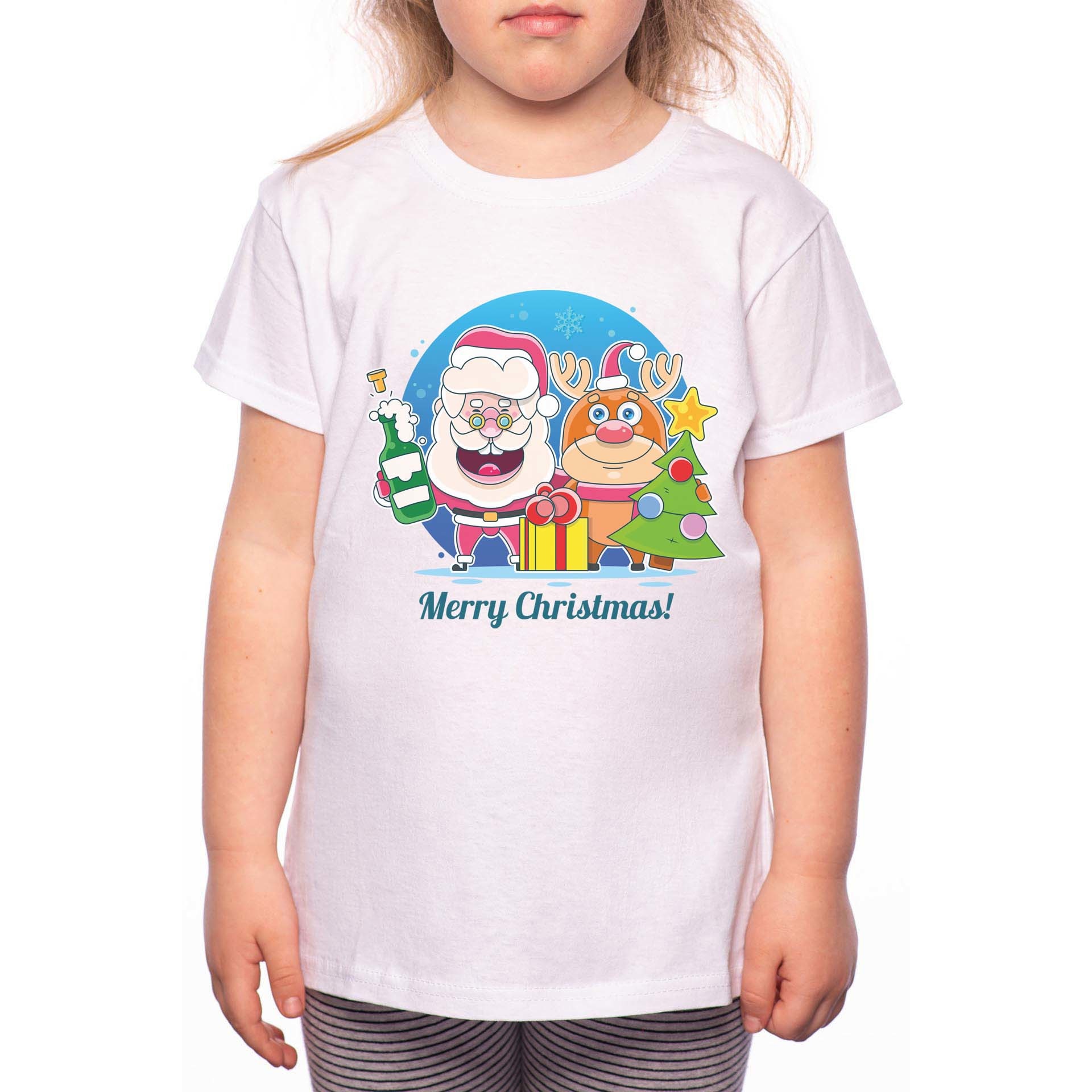 Tricou Fetita, Santa And Rudolph, 100% Bumbac, W174, Alb