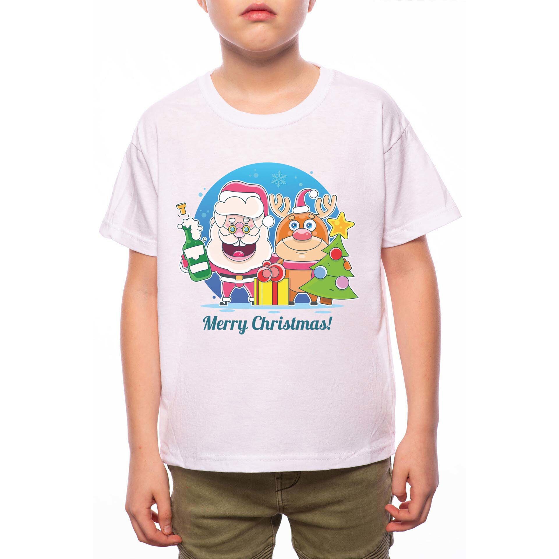 Tricou Baiat, Santa And Rudolph, 100% Bumbac, G174, Alb