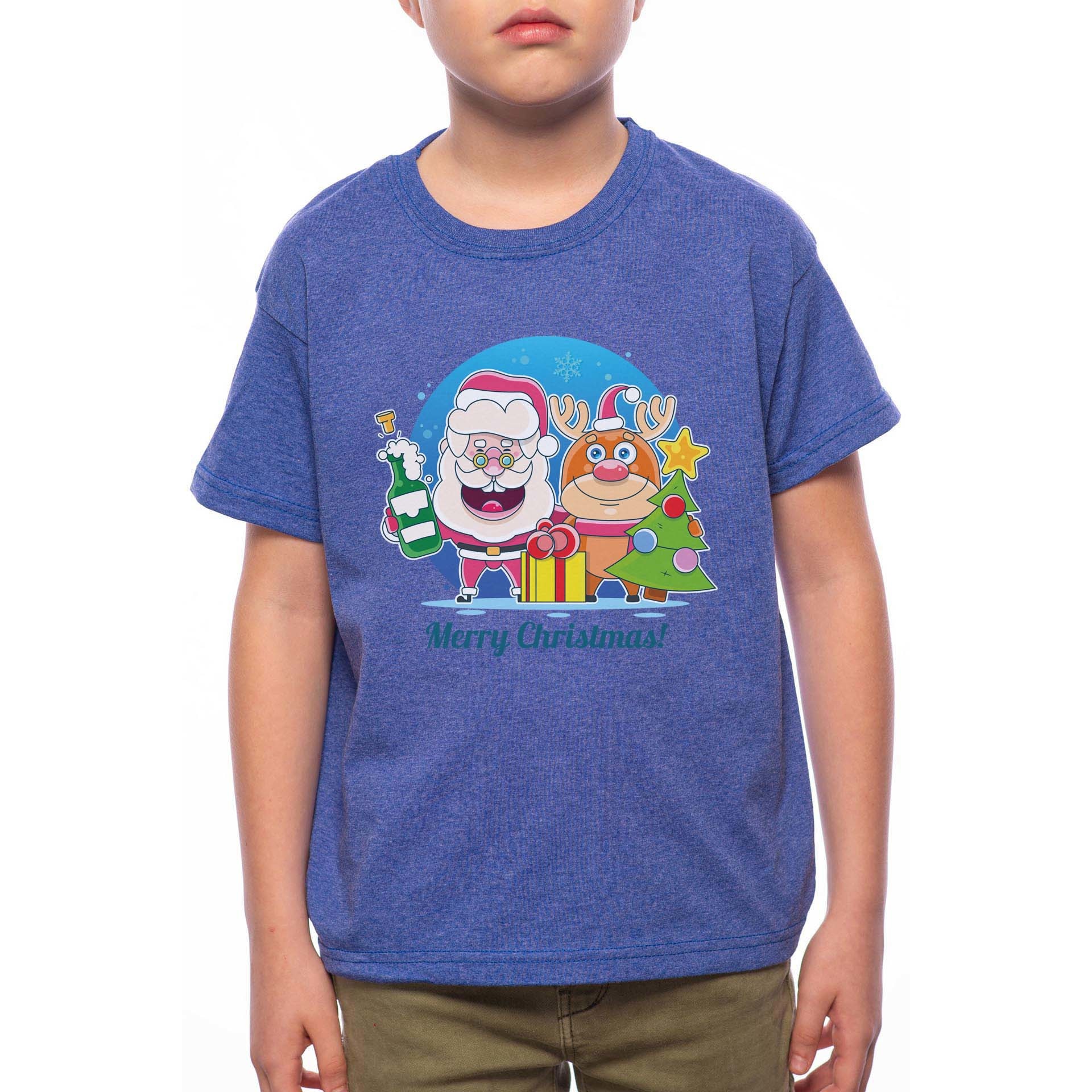 Tricou Baiat, Santa And Rudolph, 100% Bumbac, G174, Albastru