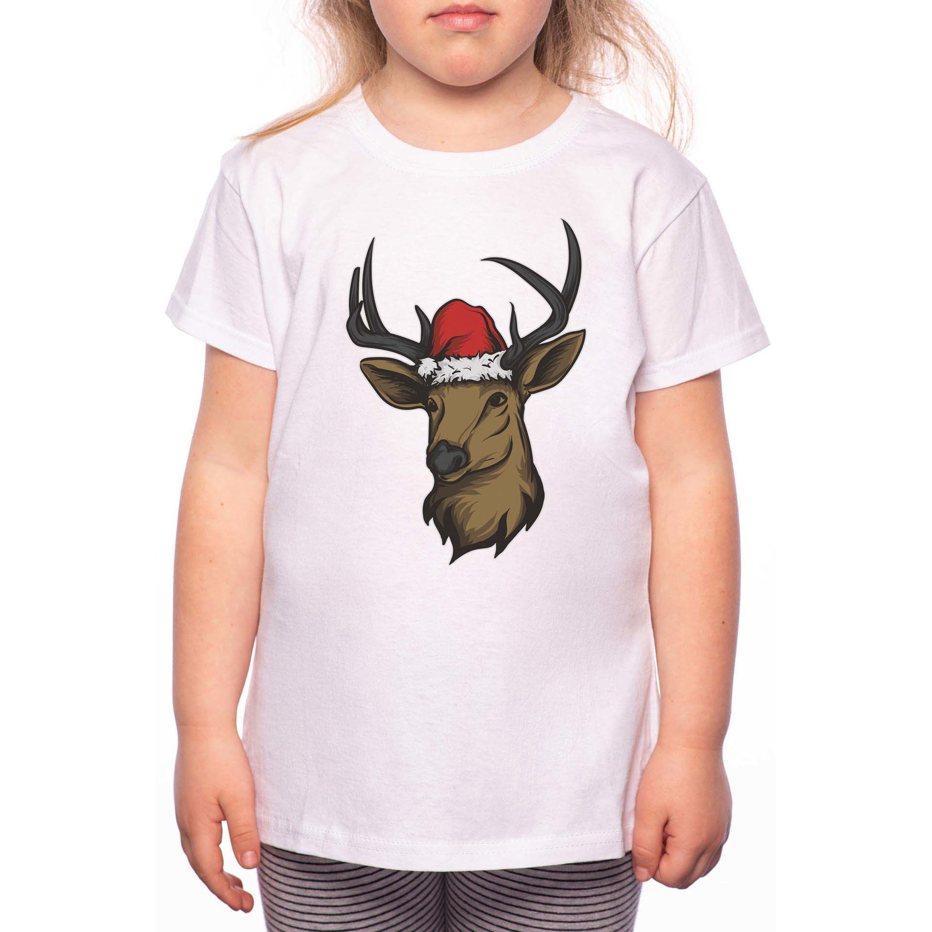 Tricou Fetita, Christmas Deer, 100% Bumbac, P175, Alb