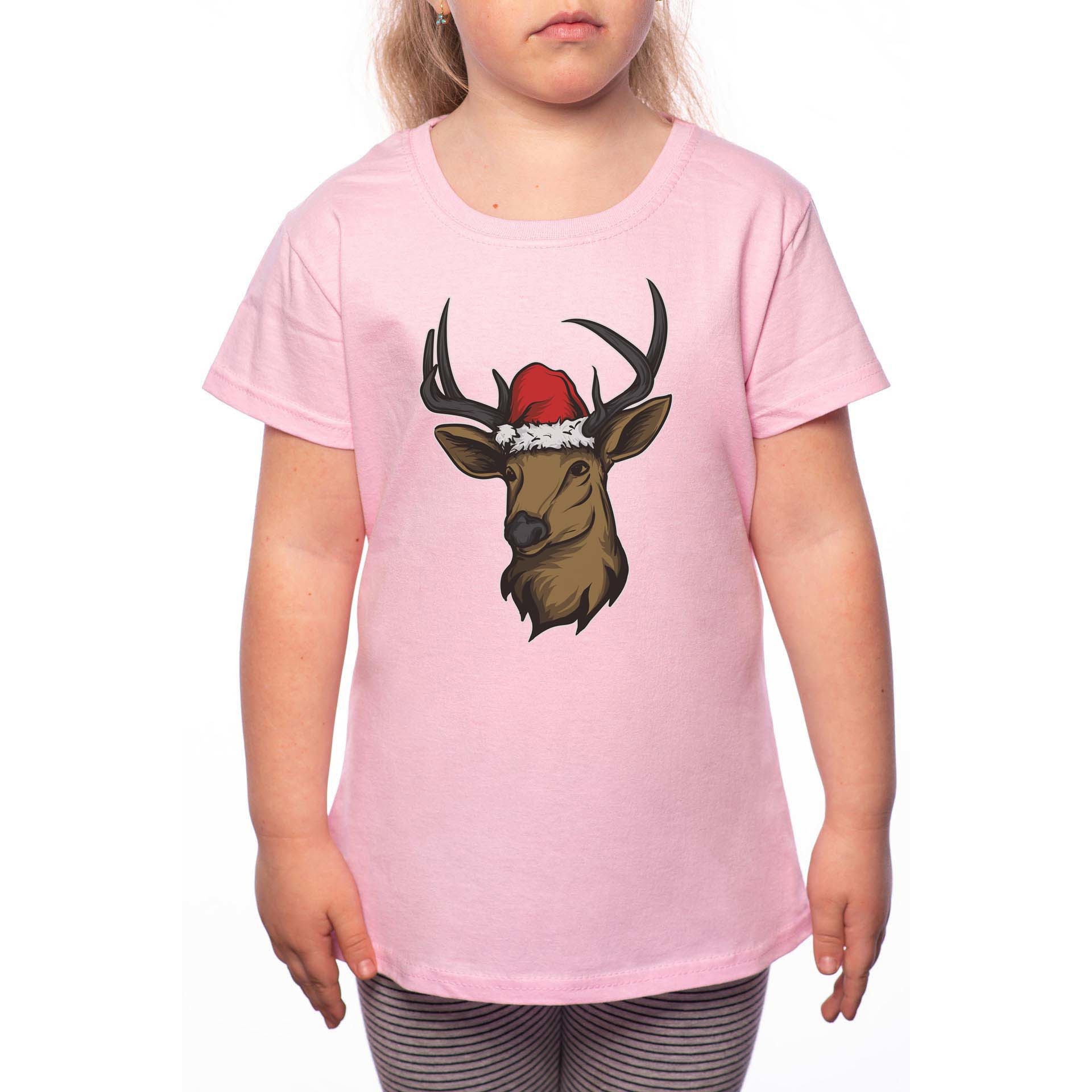 Tricou Fetita, Christmas Deer, 100% Bumbac, P175, Roz