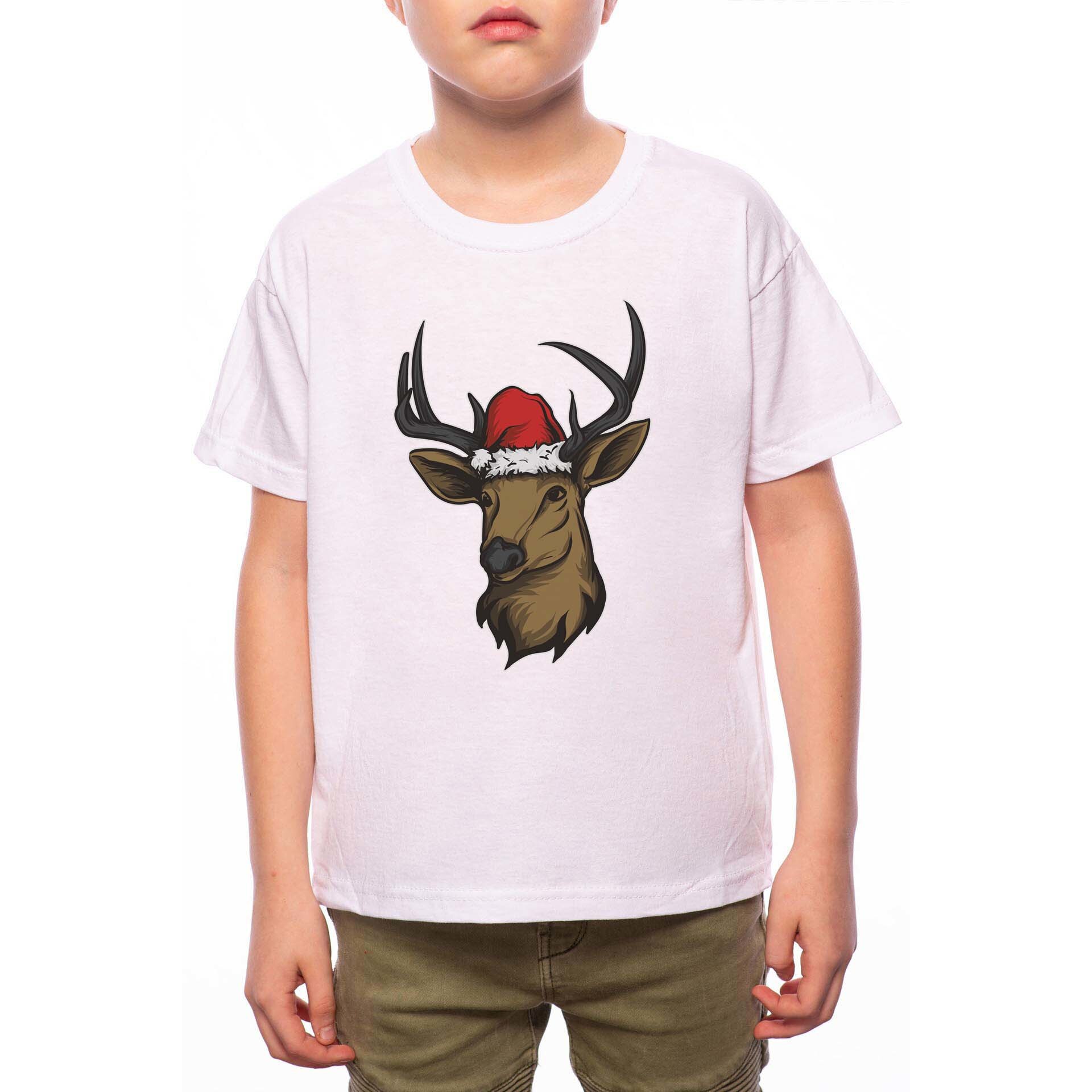 Tricou Baiat, Christmas Deer, 100% Bumbac, A175, Alb