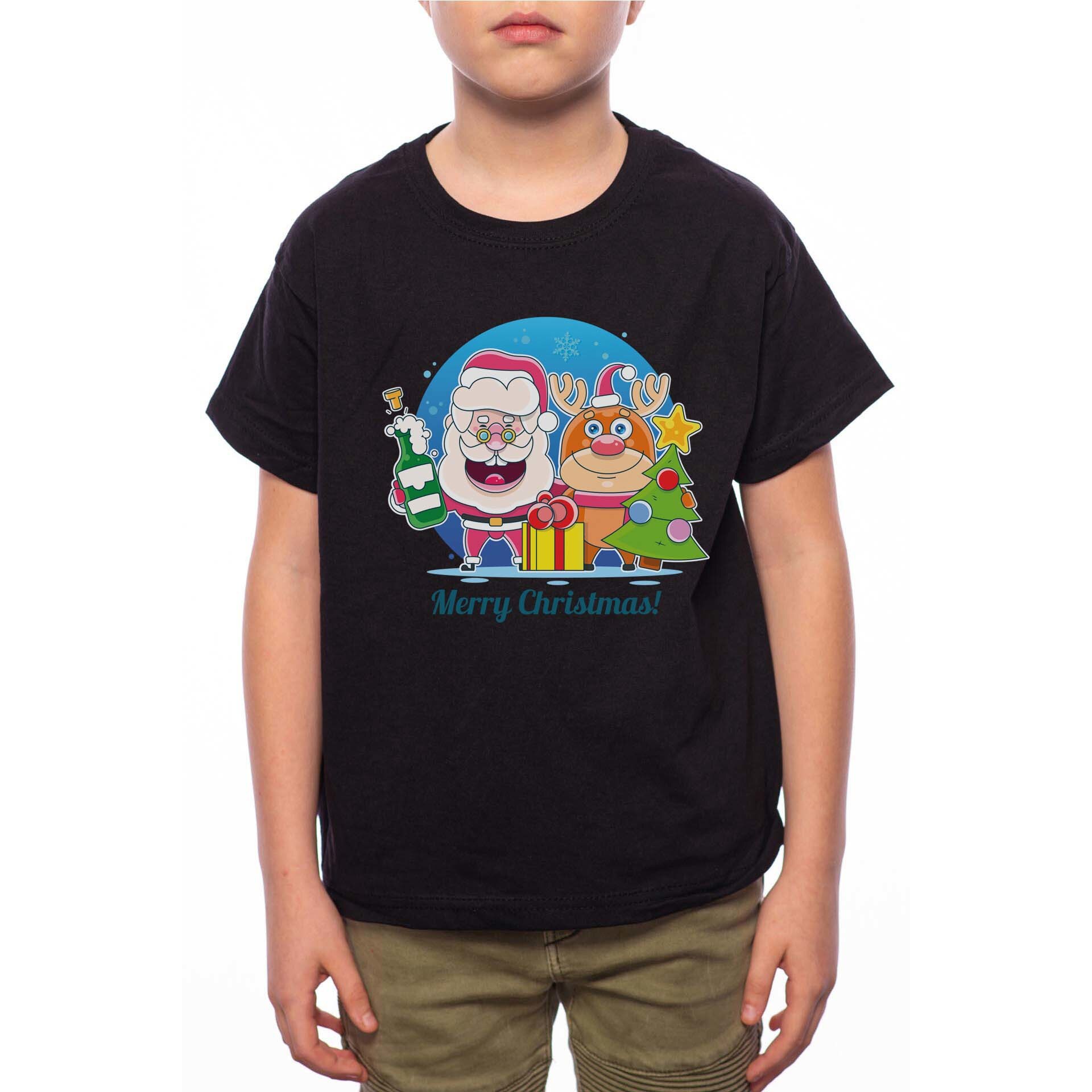 Tricou Baiat, Santa And Rudolph, 100% Bumbac, G174, Negru
