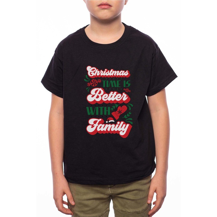 Polo Fiu, Christmas Time Is Better With Family, 100% Pamut, G178, Fekete